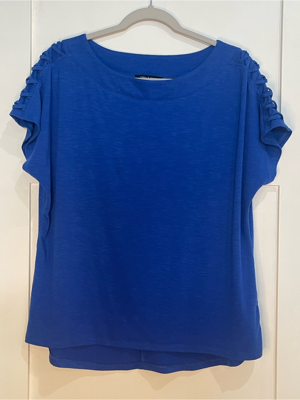 Cable & Gauge Royal Blue Short Sleeve Top with Ruched Shoulders